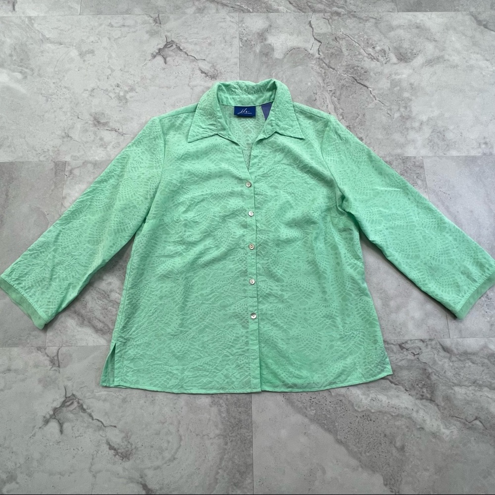 JH Collections Burnout‎ Button Down Shirt Teal Size M